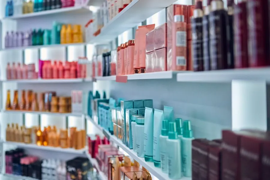 cosmetics products on a store shelf